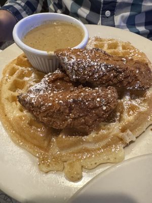 Chicken n waffle with gravy  at Veggie Galaxy in Cambridge