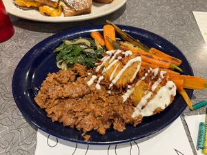 Hanukkah blue plate  at Veggie Galaxy in Cambridge