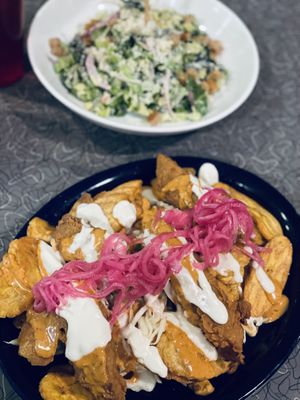 Blue plate special and kale caesar salad  at Veggie Galaxy in Cambridge