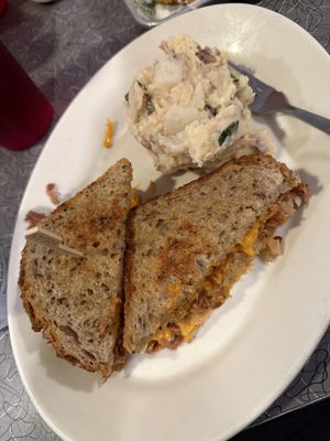 Rueben with potato salad. Delicious shades of beige    at Veggie Galaxy in Cambridge