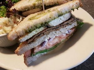 Club sandwich with seitan/tofu at Veggie Galaxy in Cambridge