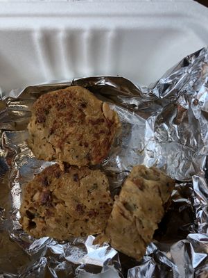 Side of vegan sausage at Veggie Galaxy in Cambridge