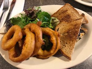 Vegan grilled bacon and cheese sandwich  at Veggie Galaxy in Cambridge