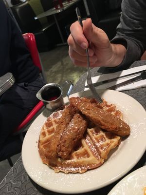 Chick’n and waffles  at Veggie Galaxy in Cambridge