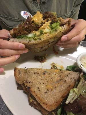 Patty melt with a burger substitute  at Veggie Galaxy in Cambridge
