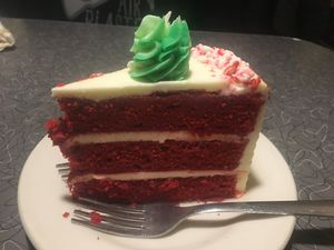 Holiday cake! Peppermint frosting!! at Veggie Galaxy in Cambridge