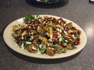 BBQ chikin salad at Veggie Galaxy in Cambridge