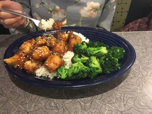 Blue plate: General tso cauliflower!!!!! at Veggie Galaxy in Cambridge