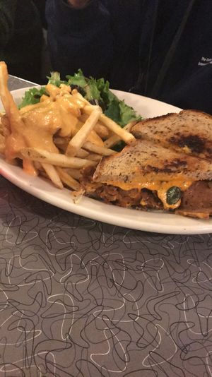 Ruben with cheese fries  at Veggie Galaxy in Cambridge