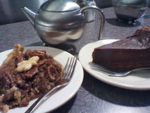 Pecan pie and chocolate tart at Veggie Galaxy in Cambridge