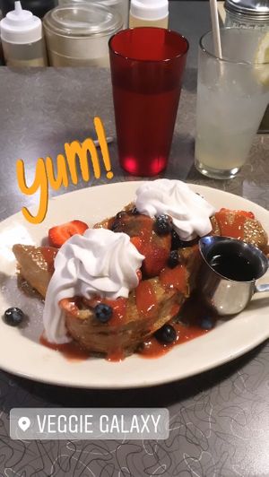 Stuffed French toast w berries and whipped cream at Veggie Galaxy in Cambridge