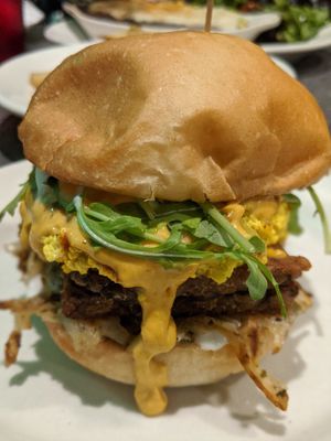 vegan bacon, egg, and cheese at Veggie Galaxy in Cambridge