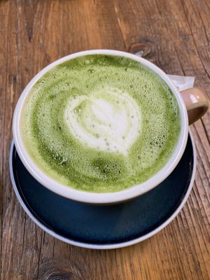 Matcha latte with almond milk  at Ex Machina in Nyon