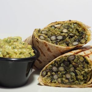 ChimiChurri Burrito with Brown rice, blackbeans, mushrooms with guacamole
Nut  Free, Soy Free at Spoon and Sprout in Houston