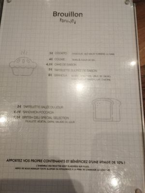 Menu at Brouillon in Paris