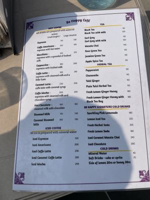 Menu  at Be Happy in Bodhgaya