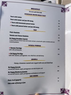 Menu  at Be Happy in Bodhgaya