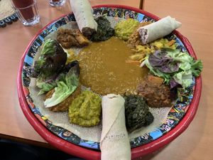 Mixed vegetarian (actually vegan) plate for two  at Asmara in Lyon