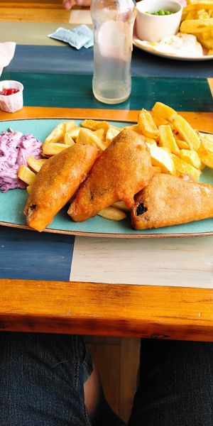 Vegan fish and chips at Mumbles Pier in Swansea