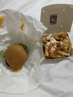 Gf original burger with Mexican sauce chips at Lord of the Fries - Melbourne Central in Melbourne