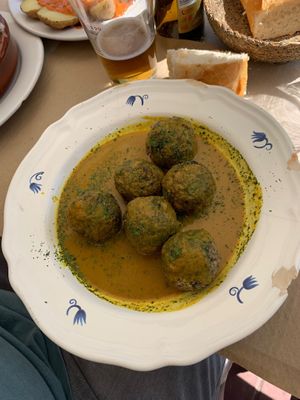 Albóndigas de espinacas en salsa de leche de coco at Hostel La Pedriza in Manzanares El Real