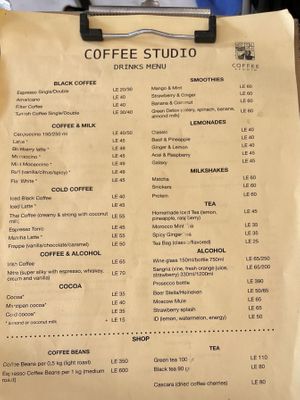 Menu  at Coffee Studio in Hurghada