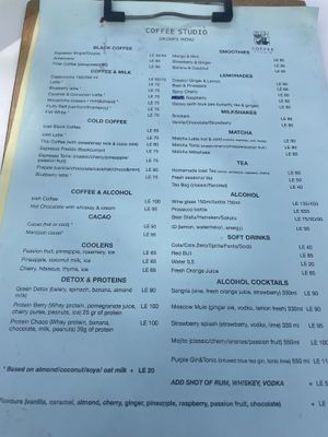 Menu november 2023  at Coffee Studio in Hurghada