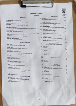 Menu at Coffee Studio in Hurghada