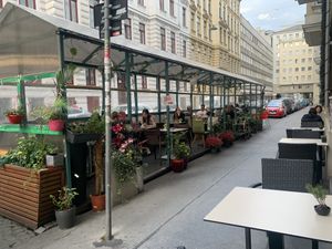 Cool outside space (as well as inside.)  at Vevi Restaurant II in Vienna