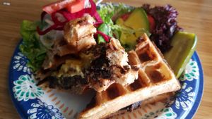 Comfort loaf waffle sandwich at Maui Kombucha in Haiku