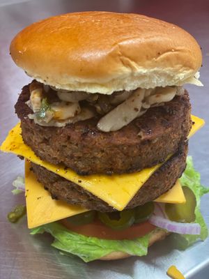 Double Vegan Burger with mushrooms  at MAC Pizza & Wings in Phillipsburg