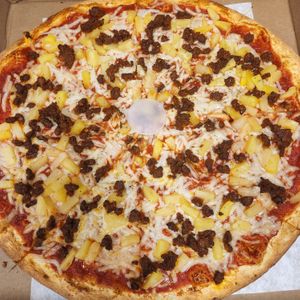 Chorizo with pineapple topping  at MAC Pizza & Wings in Phillipsburg