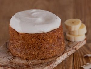 Banana Cake made with pureed bananas, GF flour, coconut milk and walnuts topped with whipped coconut cream  at MAC Pizza & Wings in Phillipsburg