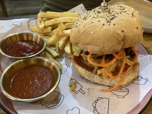 Banana burger  at El Patio in Bocas Del Toro