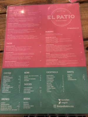 Menú as of Nov 2023  at El Patio in Bocas Del Toro