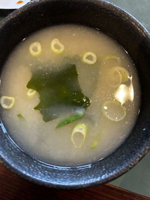 Miso soup  at Raijin Japanese Cuisine in Canberra