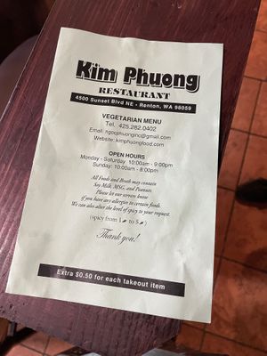 Menu front  at Kim Phuong Vegetarian Delight in Renton