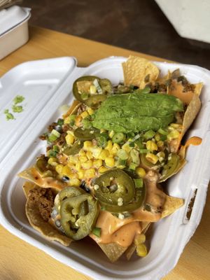 Nachos with avocado and taco meat - my fav  at Native Foods - Wicker Park in Chicago