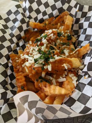 Curry fries at BeeWali's Vegan AF in Los Angeles
