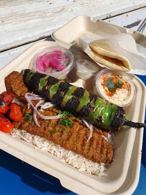 Kabob plate at BeeWali's Vegan AF in Los Angeles