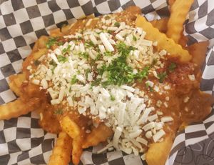 Curry fries at BeeWali's Vegan AF in Los Angeles