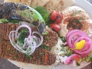 Kebab plate at BeeWali's Vegan AF in Los Angeles