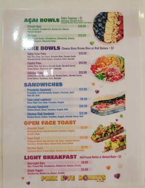 Menu at Pink Love Donuts and More in Miami Beach