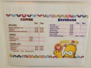 Beverage menu at Pink Love Donuts and More in Miami Beach