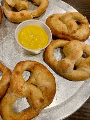 Vegan soft pretzels with mustard. Just a fair warning, you get a lot of pretzels with one order  at Mellow Mushroom in Savannah