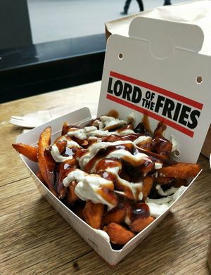 Sweet potato fries with 2 sauces at Lord of the Fries in Windsor