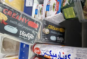 Variety of Violife cream cheeses  at A MART Grocery in Hurghada