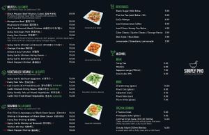Menu page 2... doesn't seem like vegan options are marked on this page, but there are options if you ask at Simply Pho in Salem