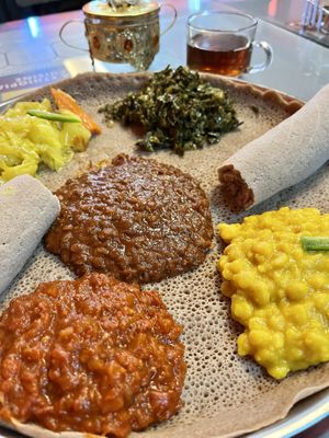 vegan platter with numbers 11, 12, 14, 15, and 16!  at Tesfa in Chicago