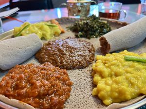 vegan platter with numbers 11, 12, 14, 15, and 16!  at Tesfa in Chicago
